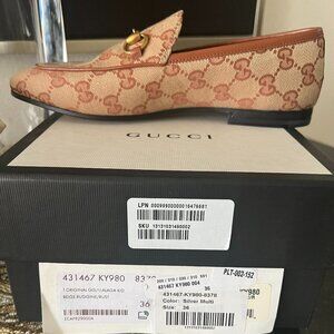 BRAND NEW $920 GUCCI Jordaan Canvas GG Monogram Loafers Beige Ruggine Rust 36 6